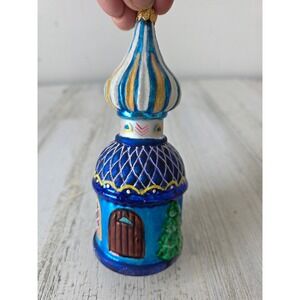 Vintage radko Russian chapel building glitter ornament Xmas tree